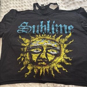 Forever 21 Black Tee with Blue and Yellow Graphic